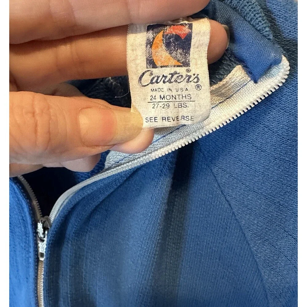 Vintage 90s Carters Toddler Boys Romper Blue Rap Kat One Piece Size 24 Months